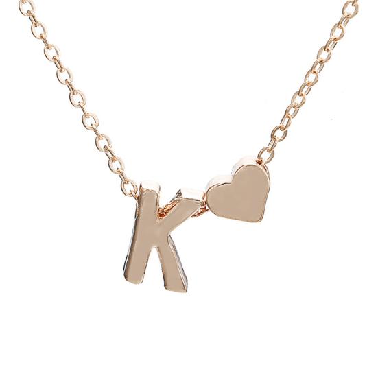 

A-Z 26 Capital Letter Heart Pendant Fashion Women Chain Necklace Jewelry Gift K золотистый