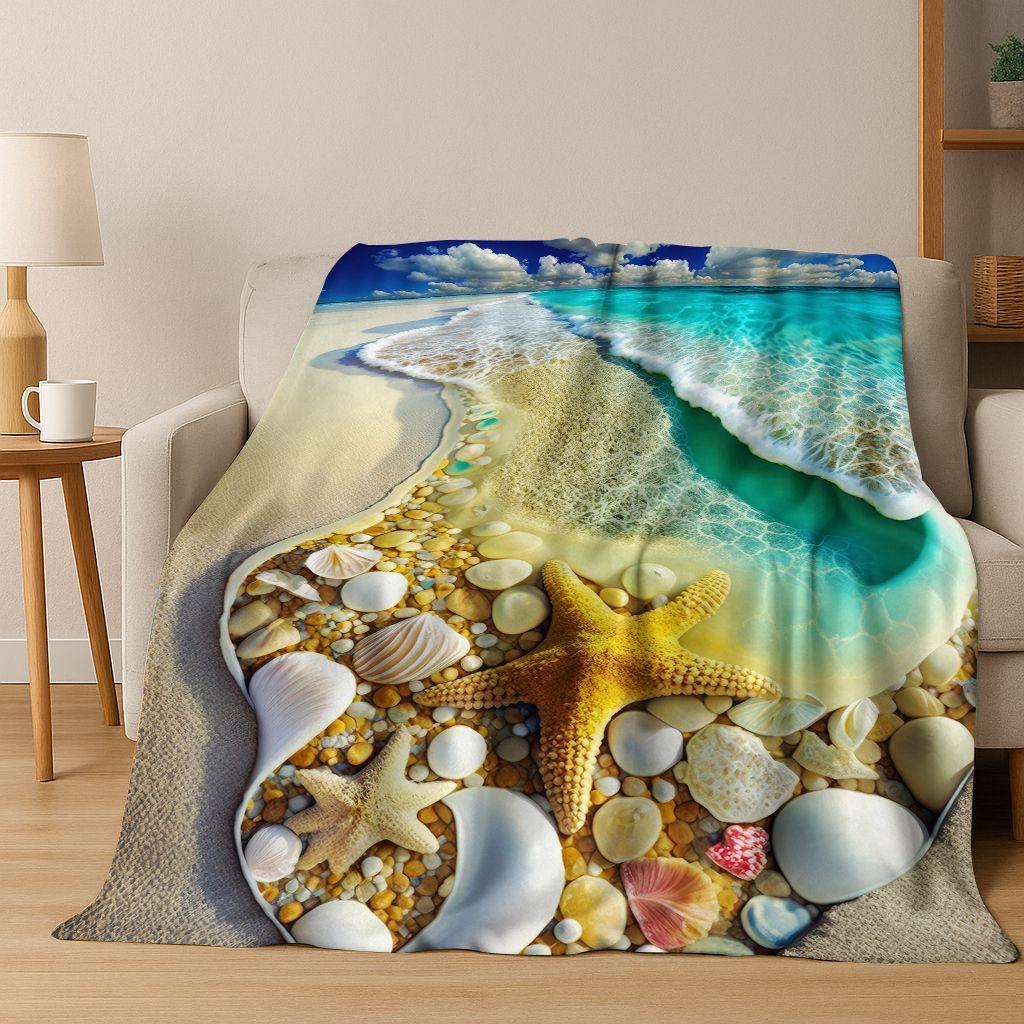 Traum Seestern Muschel Tropischer Strand Seestern Kunst Flanell Decke, Gemütliche Weiche Überwurfdecke für Zuhause Schlafzimmer Bett Sofa Abdeckung Geschenk