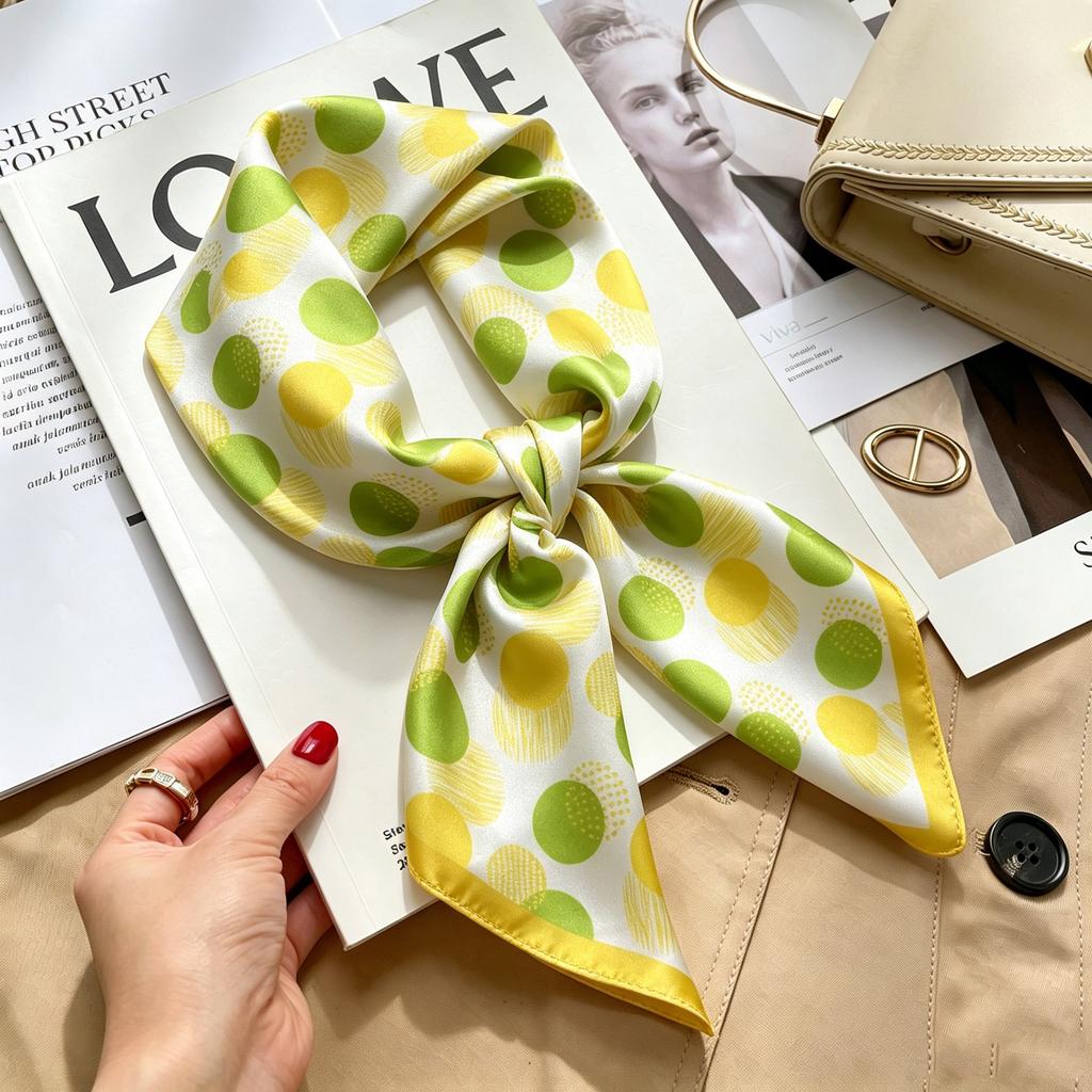 New Fashionable and Foreign Style 71cm Small Square Scarf Silk Scarf Women's Spring and Autumn Green Versatile Tied Bag Headband Decorative Headscarf