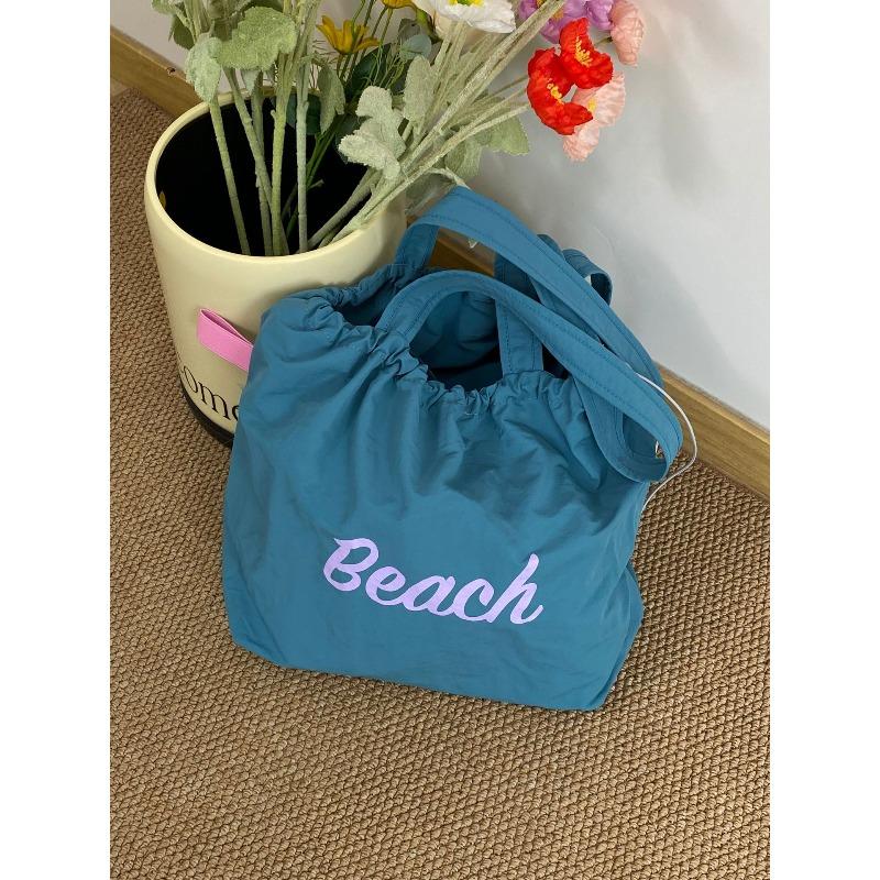 New letter printing bag women's large-capacity nylon shoulder bag casual versatile portable drawstring tote bag