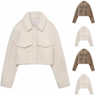 Women's Fleece Warm Lapel Short Long-sleeved Jacket