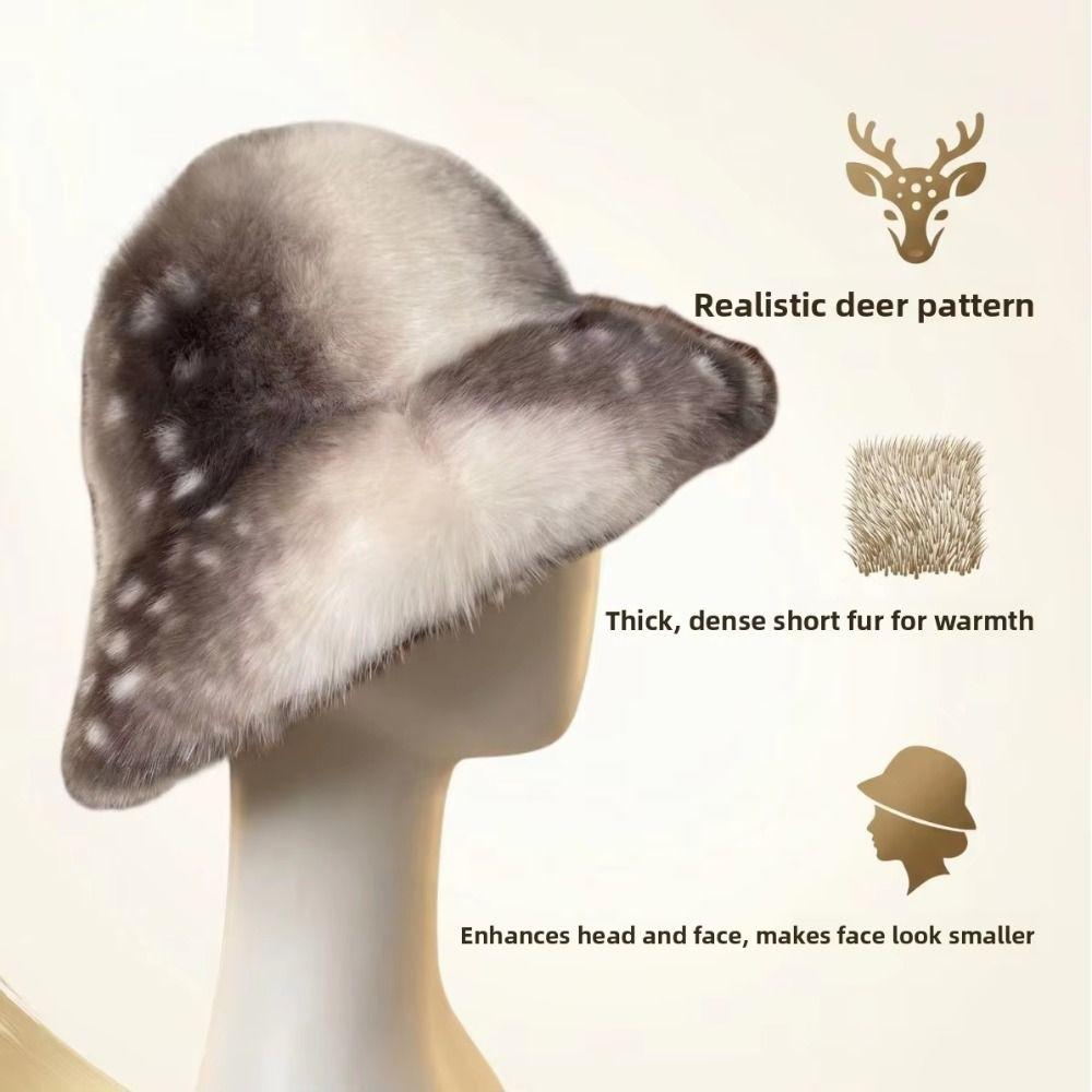 Ear Flaps Plush Bucket Hat Deer Print Ear Protection Hat Comfortable Winter Cap  Daily Casual