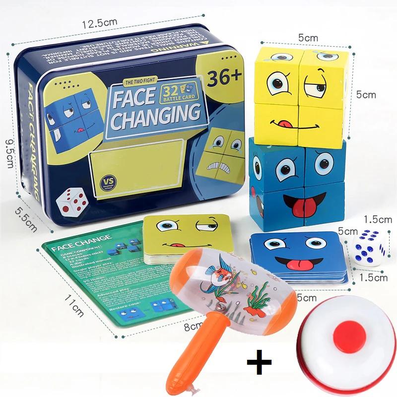 Wooden Face Changing Cube Toys Building Blocks For Cartoon Puzzle Montessori Jigsaw Kids Toy Educational Board Game Family Toys