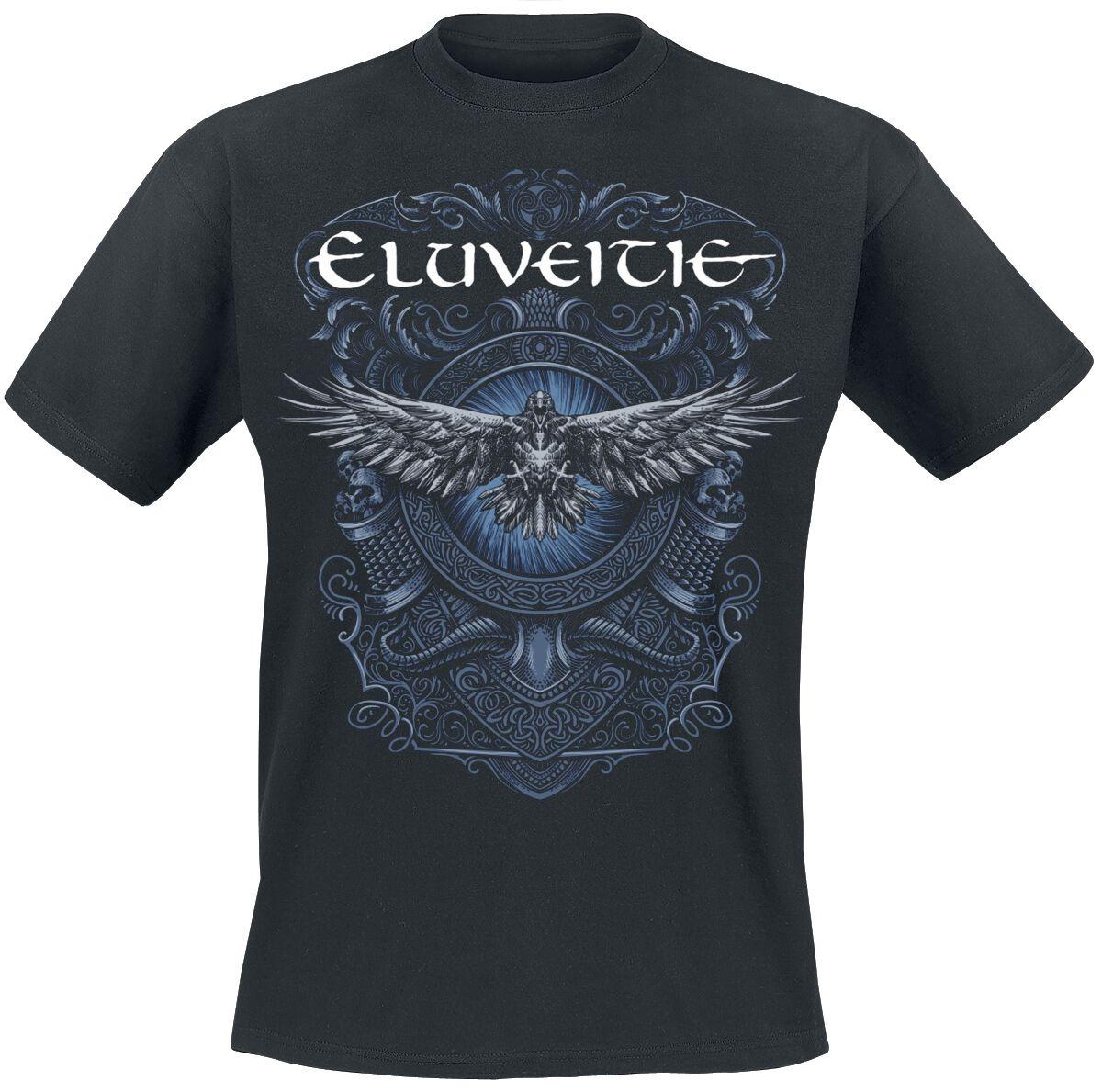 Eluveitie Vintage Celtic Raven Crest Graphic Cotton TShirt Unisex Heavy Metal Style Black Short Sleeve Top S