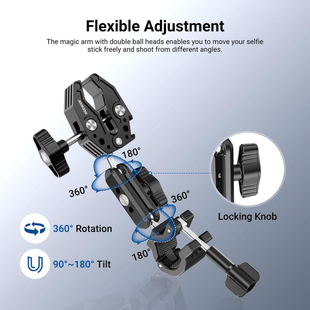 NEEWER Fahrradkamera-Halterung Fahrradklemme Fahrrad-Hecklenker Versteckter Selfie-Stick Doppelklemmhalterung mit Action-Kamera-Adapter Kompatibel mit Hero