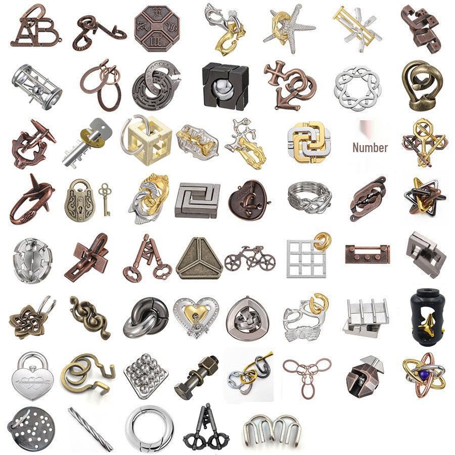 Kongming Lock Puzzle Set: Nine Interlocking Alloy Rings - Educational Disentanglement Toy