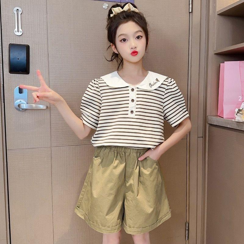 Summer Girls'  Clothing Sets  Casual Short Sleeve T-shirts Short Pants Two-piece Set Cute Children Clothes Suits