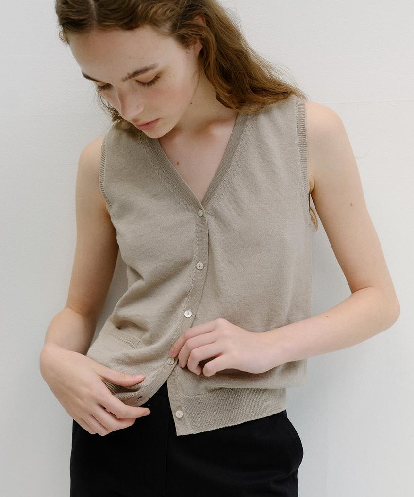 Beullaengkeu03 Linen Vest Pullover (Natural Beige)