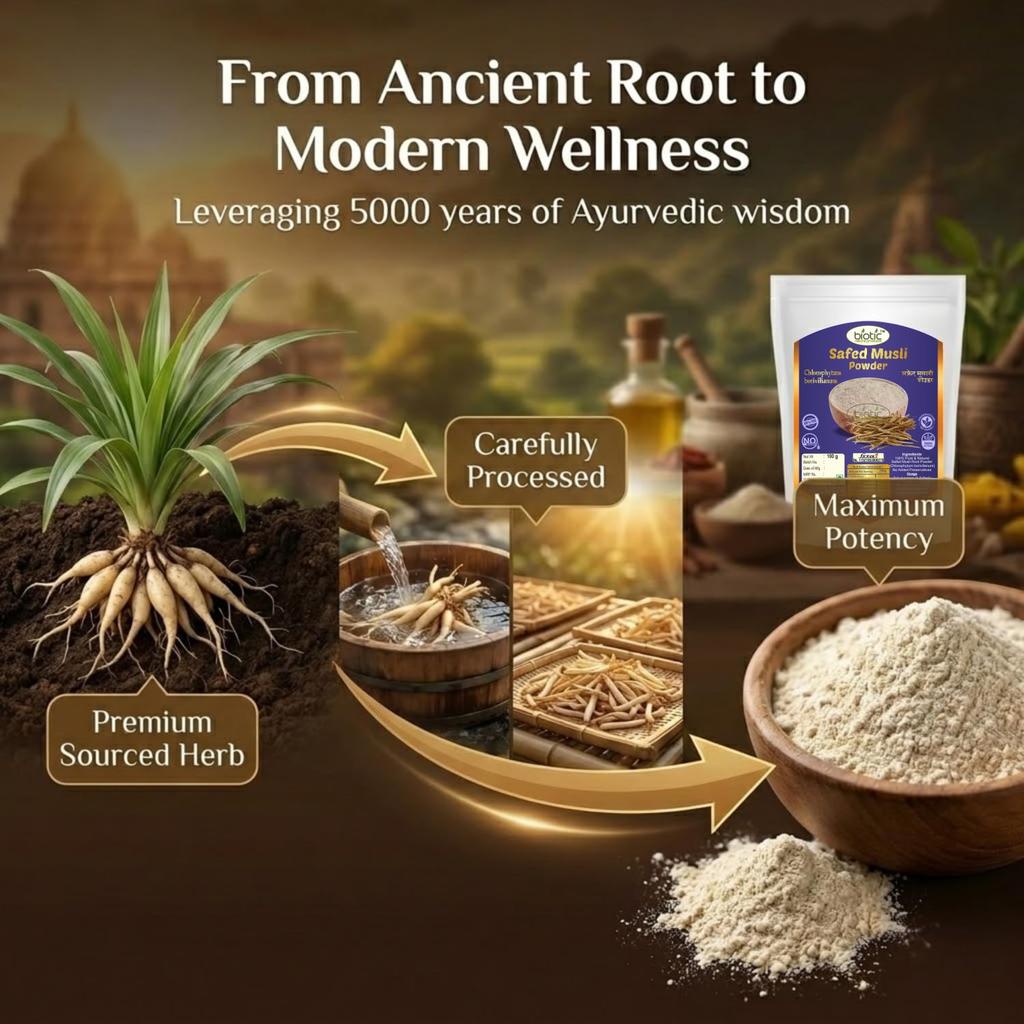 Biotic Safed Musli Powder Organic 50gm - White Musli Powder - Swet Musali Churna- Safed Musli Root Powder - Ayurvedic Shwet Mushli Churn for Men