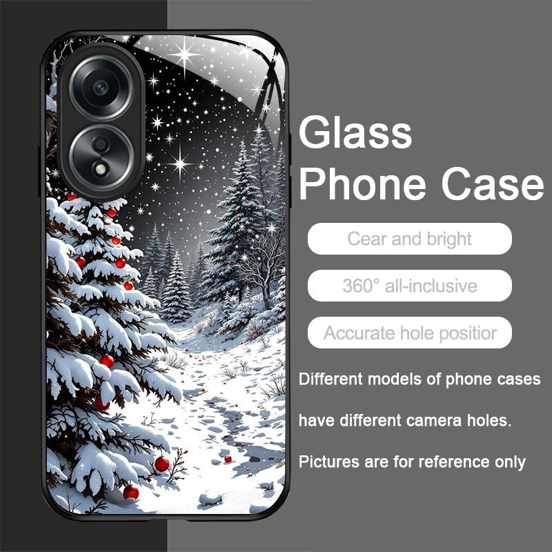 Künstlerisches Cartoon-Weihnachtsbaum-Muster Gehärtetes Glas Handyhülle für OPPO Realme 13 Pro Plus 12 11 10 C55 X7 GT Neo 2 3T Hülle