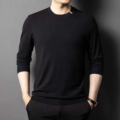 New Spring Round Neck Long Sleeve Knitted Sweater Men's Solid Color Pullover Sweater T-shirt Casual Fashion Bottoming Shirt