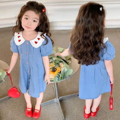 Robes d'été en denim bleu pour filles, robe de princesse pour enfants, robe à manches courtes douce pour enfants