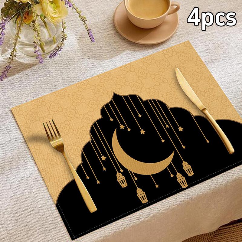 Islamic Style Moon Architecture Linen Table Mat Middle East Ramadan Rectangular Heat-resistant Placemat Accessories Cute Gifts