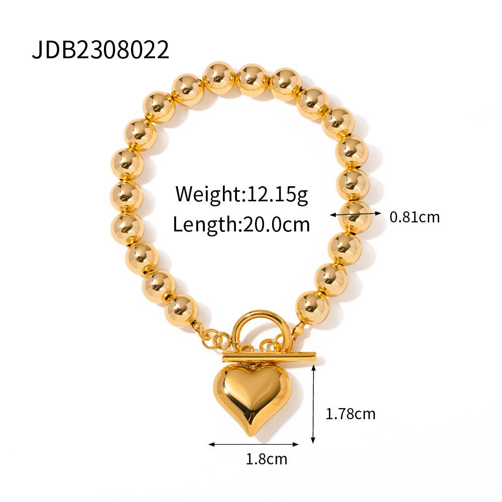 3D Heart Pendant Bead Necklace Gold Love Jewelry Elegant Women Accessories