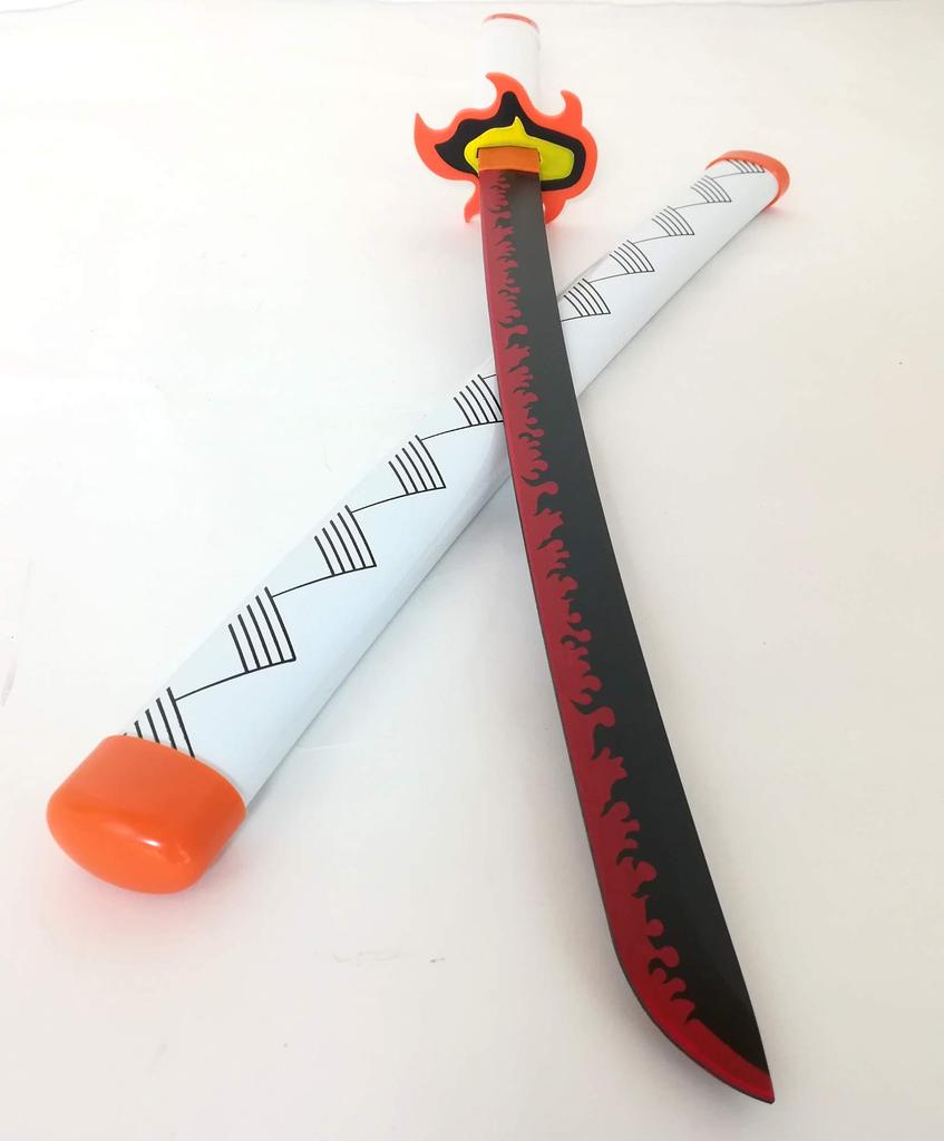 Upgraded Wooden Nichirin Sword, Rengoku Kyojuro, 78cm Short Sword, Demon Slayer, Cosplay, Interior Decoration, Japanese Sword, Katana, Weapon, S839