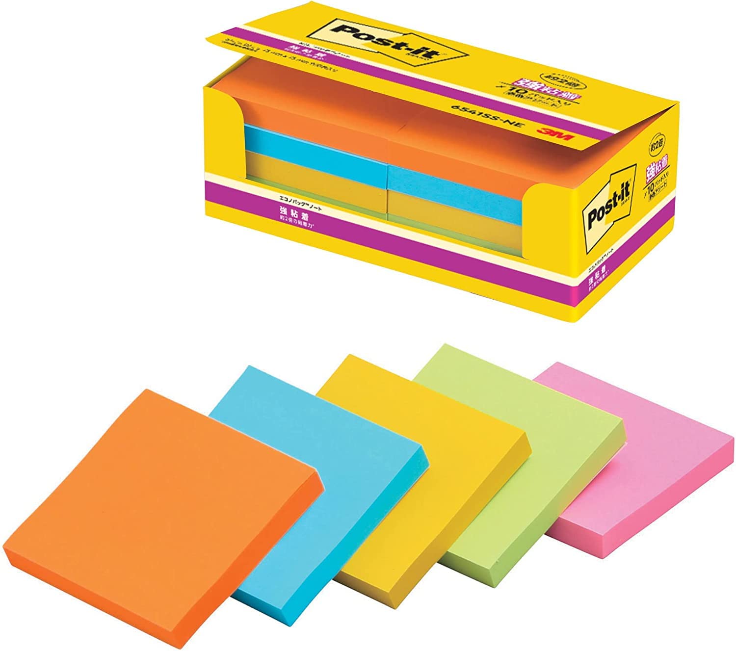 

Заметки с сильным клеем, неоновые цвета, 75 x 75 мм, 90 листов x 10 книг Post-It 6541SS-NE