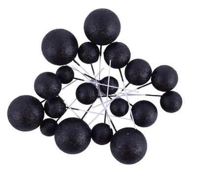 Decoration Glitter Black Ball Topper On Stick