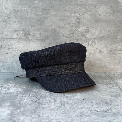 Temperament Dark Black And Blue Denim Flat Top Hat British Retro Temperament Newsboy Hat Men'S And Women'S Casual Painter Hat