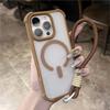 Matte Shockproof Armor For Magsafe Wireless Charge Case for iPhone 17 16 15 14 Plus 13 12 11 Pro Max Clear Wrist Strap Cover