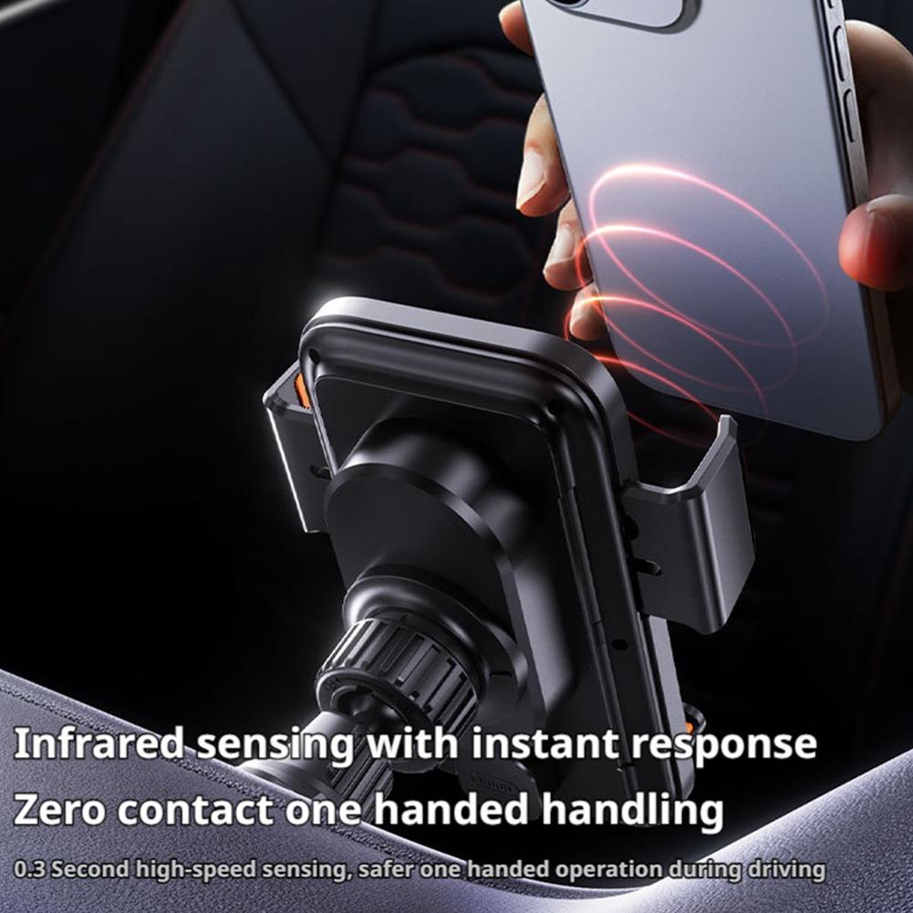 15W Wireless Car Charger with Infrared Sensor Auto Clamping Vent Mount One-Touch Rotation for Secure Fast Charging Accessories