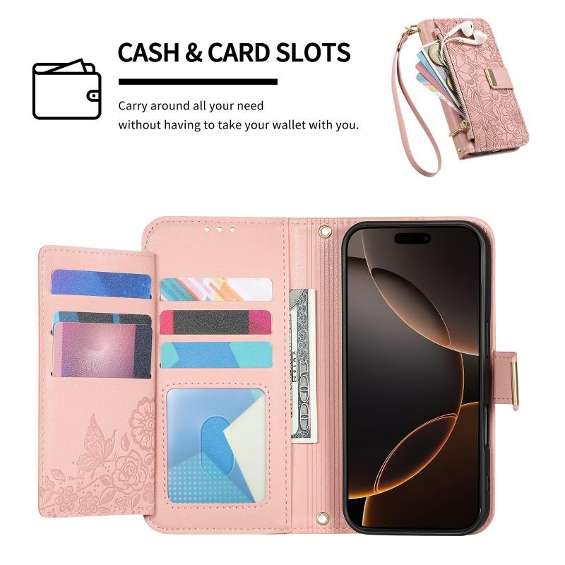 Elegant Floral Leaf Flip Phone Case IPhone 18 17 16 15 With Magnetic Card Slot Stand PU Leather Cover