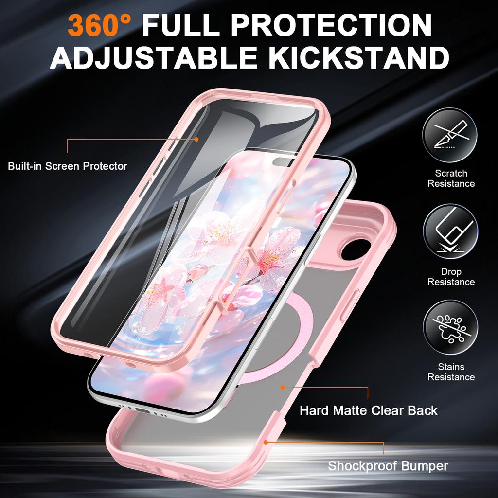 For iPhone 17 Air Case Skin Touch Solid Color TPU+PC Phone Cover with Magnetic Kickstand