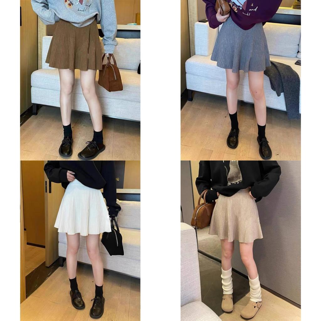 Elegant Knit Pleated Skirt For Women With Elastic Waist For Office Wear