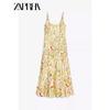 Zaprha 2025 New Arrival Elegant Graceful Linen Blended Printing Slip Dress Waist-Tight Slim Looking 3292175