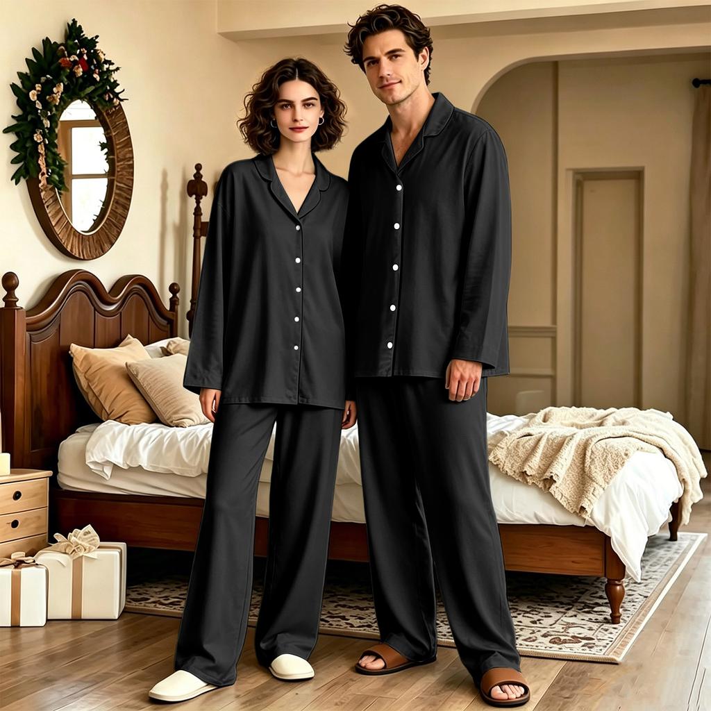 Women's Long Sleeve Loose Fit Pajama Set with Long Pants for Sleep and Home Lounging