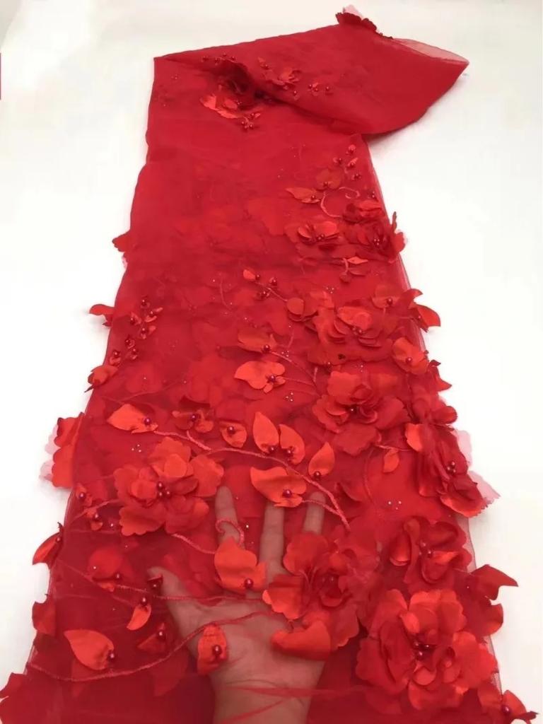 3D Embroidered Flower Mesh Fabric for DIY Sewing Embroidered Lace Clothing Wedding Dress Embroidery Clothing Fabric 5yard