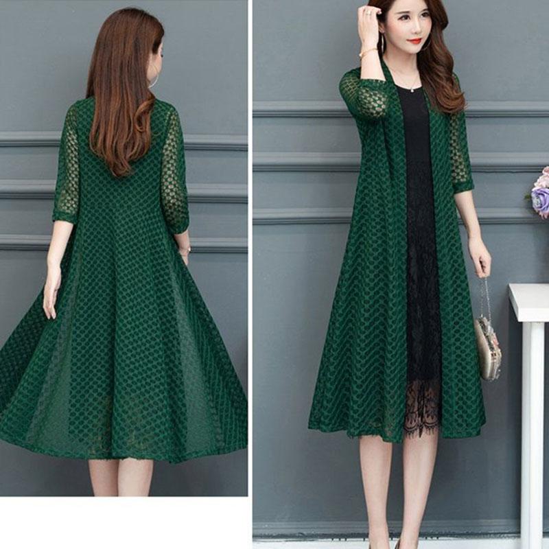 Hemdschal Damen Mittellanges Temperament Sommer Außenstrickjacke Sonnenschutz Außen Drape Top Mesh Mantel