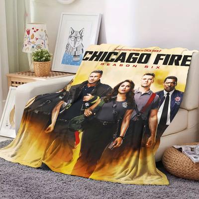 1Pc ChicagoFire Print Flannel Blanket, High Quality Comfortable for All Seasons, Warmth and Comfort, Perfect for Christmas Gifts