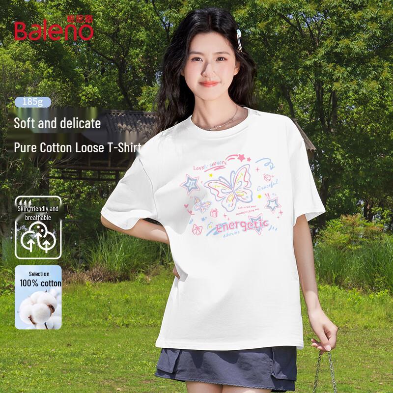 Baleno Women's Loose Fit Pure Cotton Short Sleeve T-Shirt