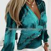 Women's Casual V-Neck Long-Sleeve Printed Shirt