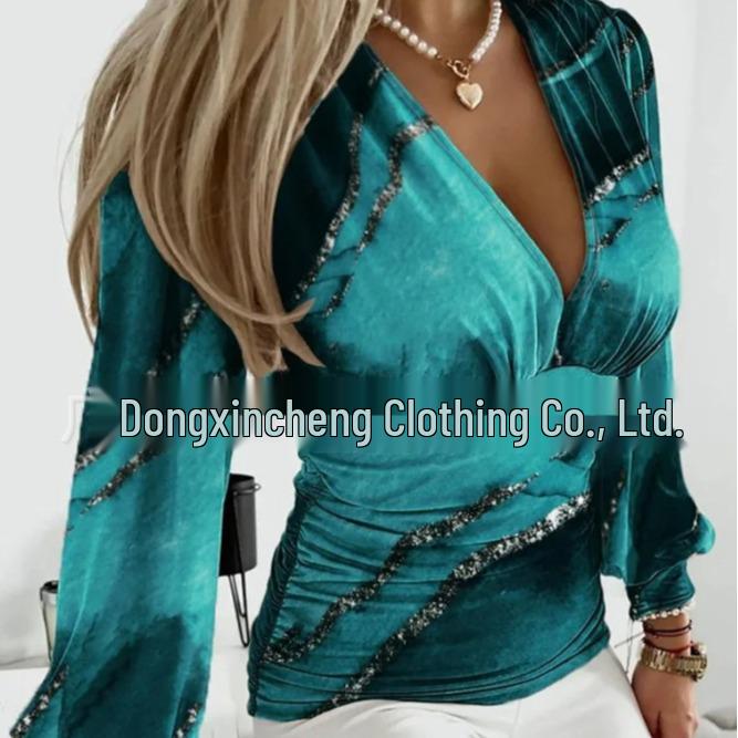 Women's Casual V-Neck Long-Sleeve Printed Shirt