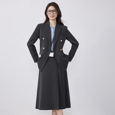 Women's Gray Suit Set - 2025 Autumn/Winter Professional Wear for College Students - Elegant Interview & Commuting Attire