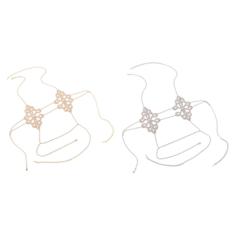 Women's Body Belly Chain Silver Bra Jewelry Sexy Necklace Bikini Sexy Hollowed Out Chest Chain for Beach Party Women