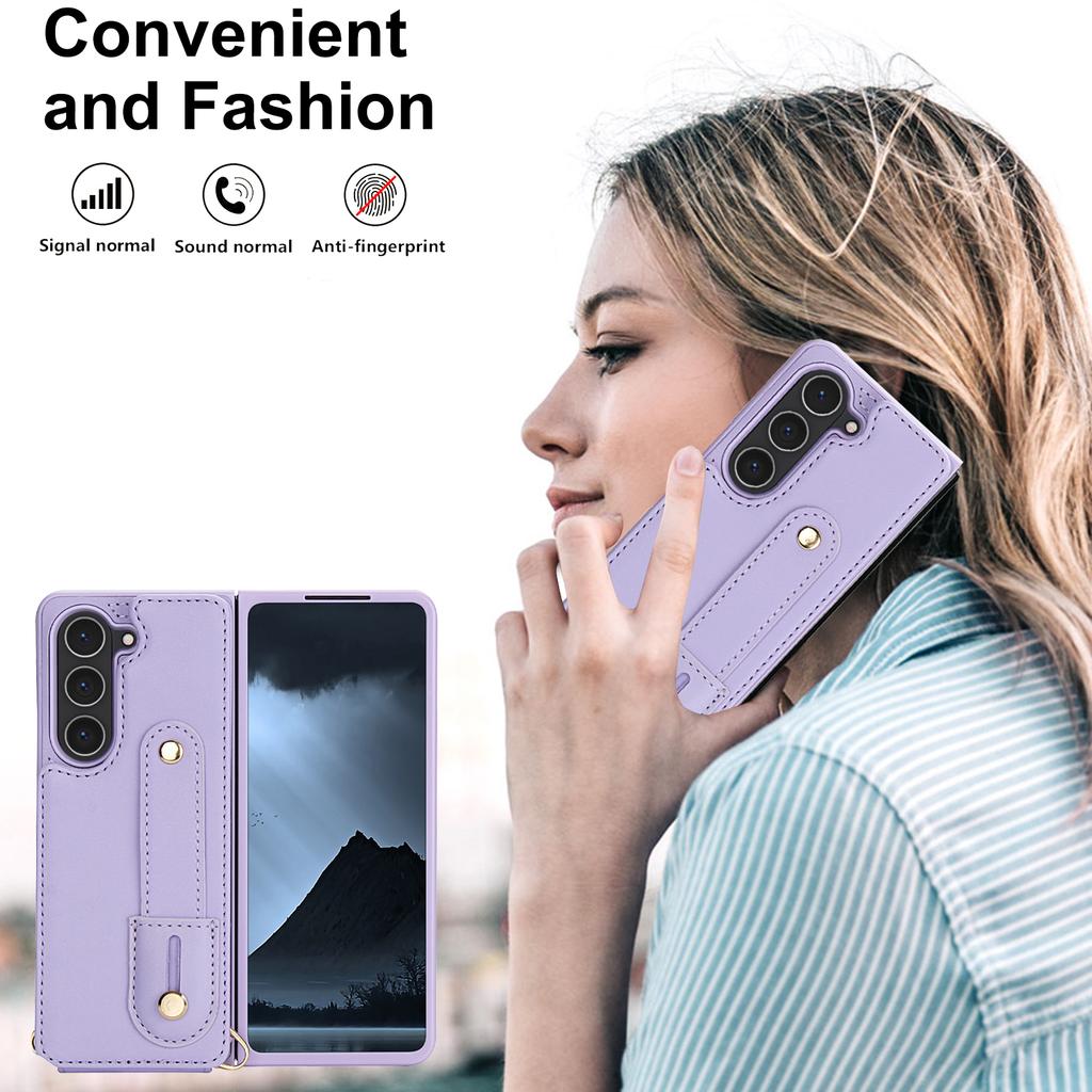 Crossbody Wristband Wallet Leather Case For Samsung Galaxy Z Fold 7 6 5 4 5G Double Magnetic Button Card Slot Wrist Design Cover