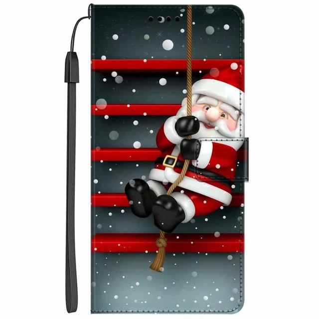 Christmas Flip Case For Motorola Moto G15 / G05 / E15 / G15 Power 4G Wallet Leather Cover With Lanyard Cartoon Wallet Phone Case
