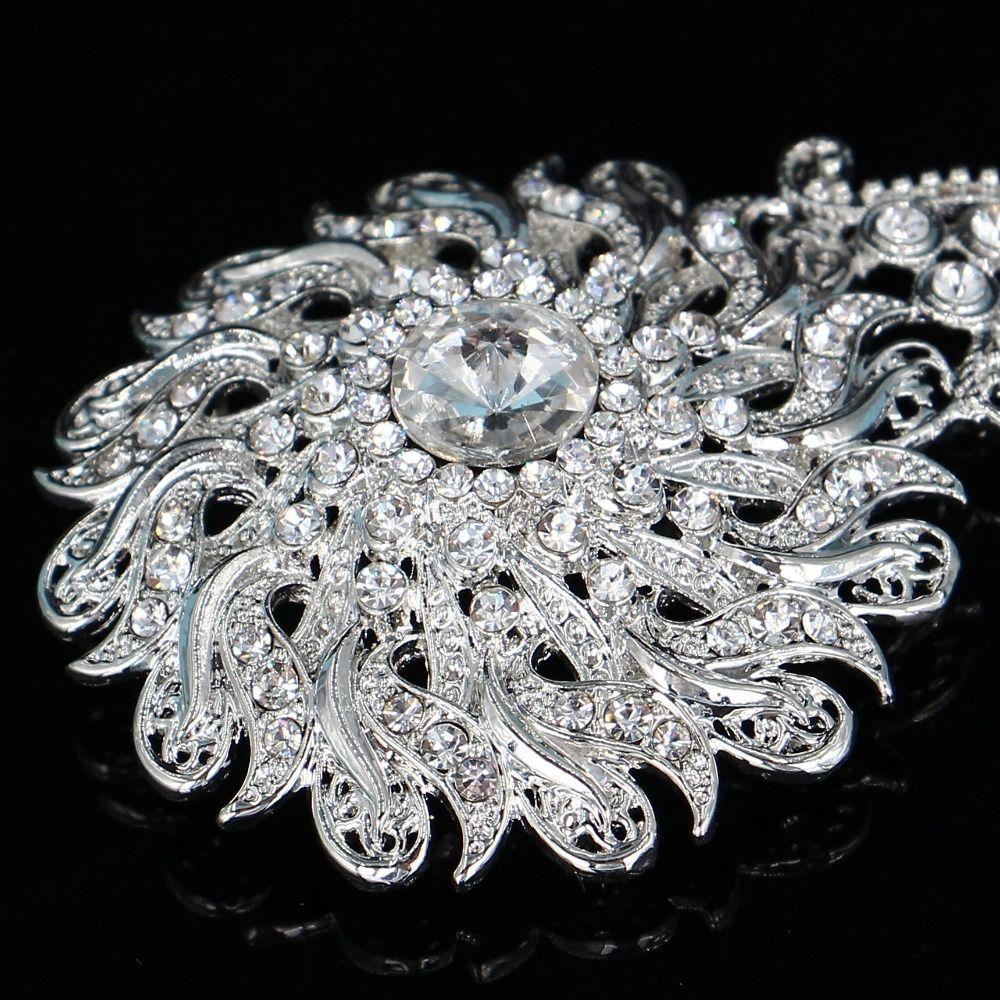 Clear Crystal Wedding Crystal Brooch Water Drop Shape Versatile Bridal Brooch Flower Design DIY Dangle Brooch Wedding Party