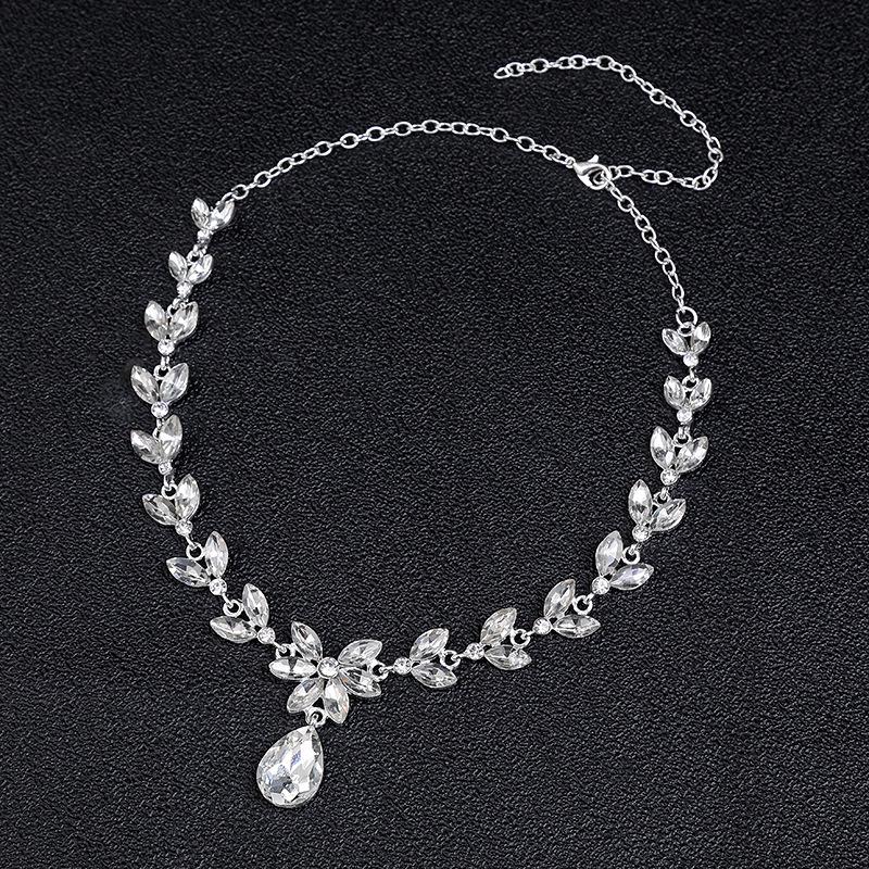 Leaf Shaped Elegant Bridal Jewelry Necklace Set for Evening Gown