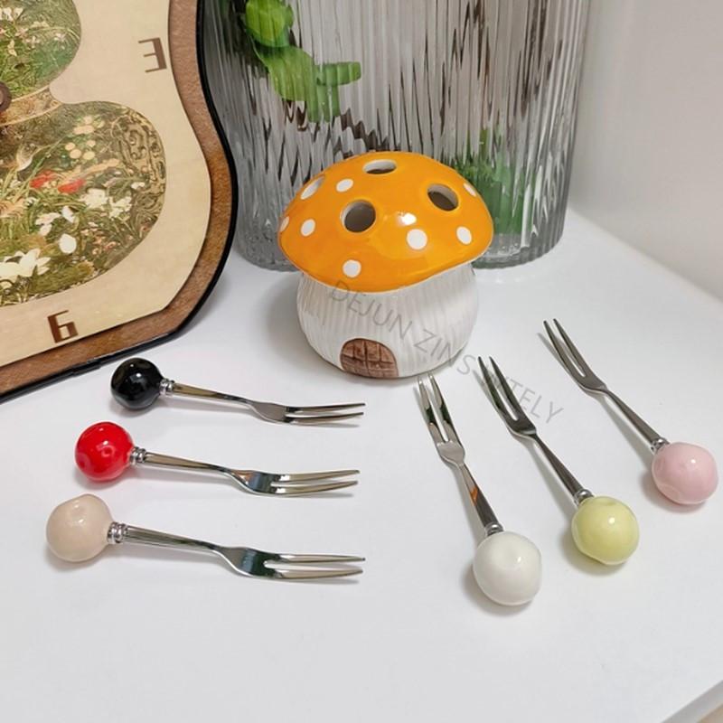 Cute Children's Safe Fruit Fork Household High-grade Stainless Steel Fruit Fork Set Creative Fork Storage Tank Bento Accessories