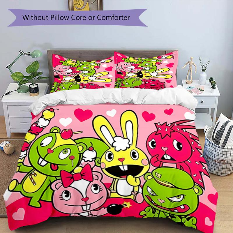 3pcs Happy Tree Friends3 pattern bedding set duvet cover set includes duvet cover &pillowcases, perfect all season bedroom decoration & gift