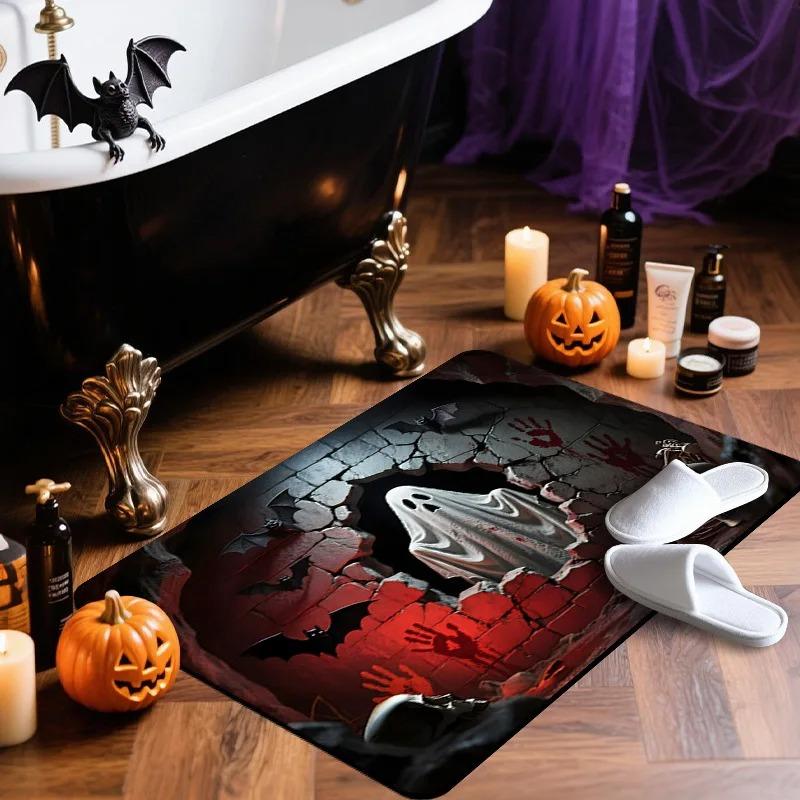 

Хэллоуин Каменная пещера Дьявол Коврик для двери Противоскользящий и впитывающий Коврик для входа в спальню Внутреннее украшение Украшение на Хэллоуин 40x60cm