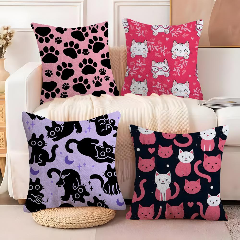Cute Cat Cushion Cover Soft Plush Fabric DoubleSided Printed Sofa Cushion Cover for All Seasons Home Decor Gift