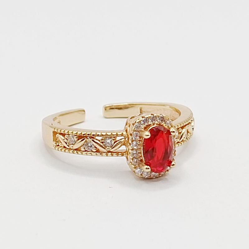 Yin Taifei Women s Rose Gold Plated Wheat Ear Ring with Thai Silver Pigeon Blood Red Zircon Adjustable Opening