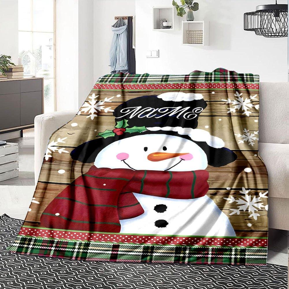 Snowman Plaid Design Home Customize Your Name Blankets Soft Cozy And Lightweight For Yearround Use Perfect For Picnics Sofa Relaxation Office Warmth