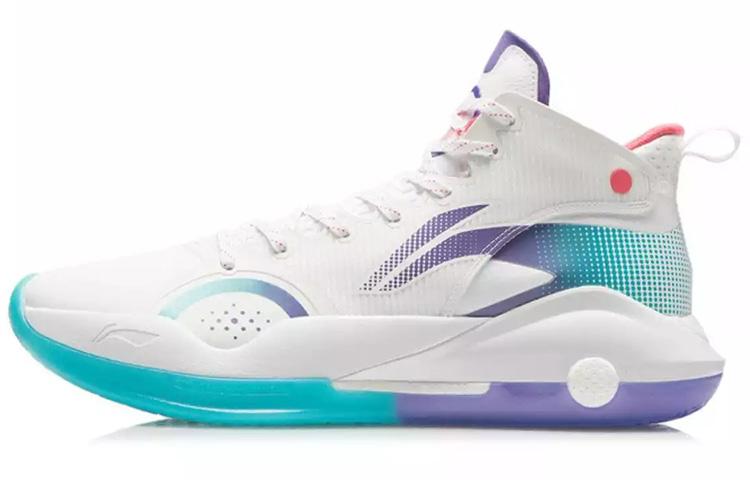 LiNing Yushuai XV Cushioning Anti-Slip And Wear-Resistant Coverage Support Mid-Top Basketball Shoes White Blue Purple ABAR043-1