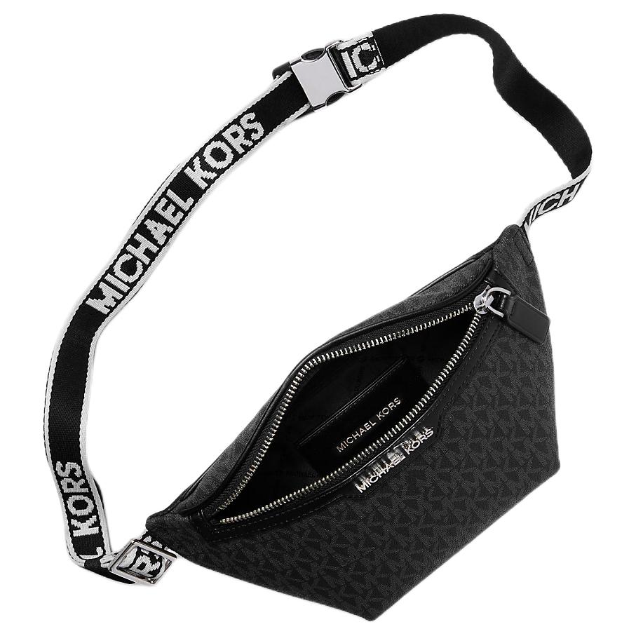 Michael Kors MK Cooper Logo Print Zipper Closure Coated Canvas Crossbody Waist Bag Mini Men bags Black 37T4LCOY1B-BLACK