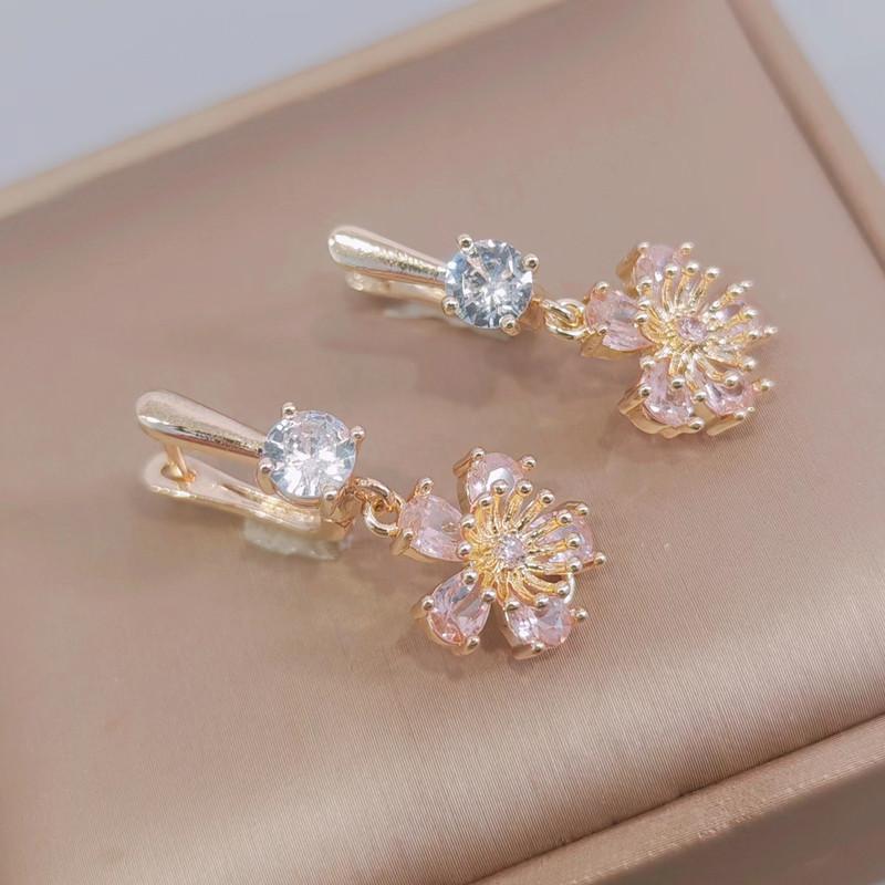 Boucles d'oreilles en forme de fleur pour femmes, nouveauté 2023, couleur or, cristal, zircon, pendantes, accessoires de fête tendance